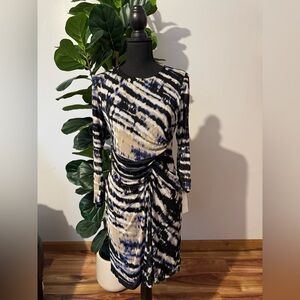 DKNY Black and Cream Long Sleeve Dress